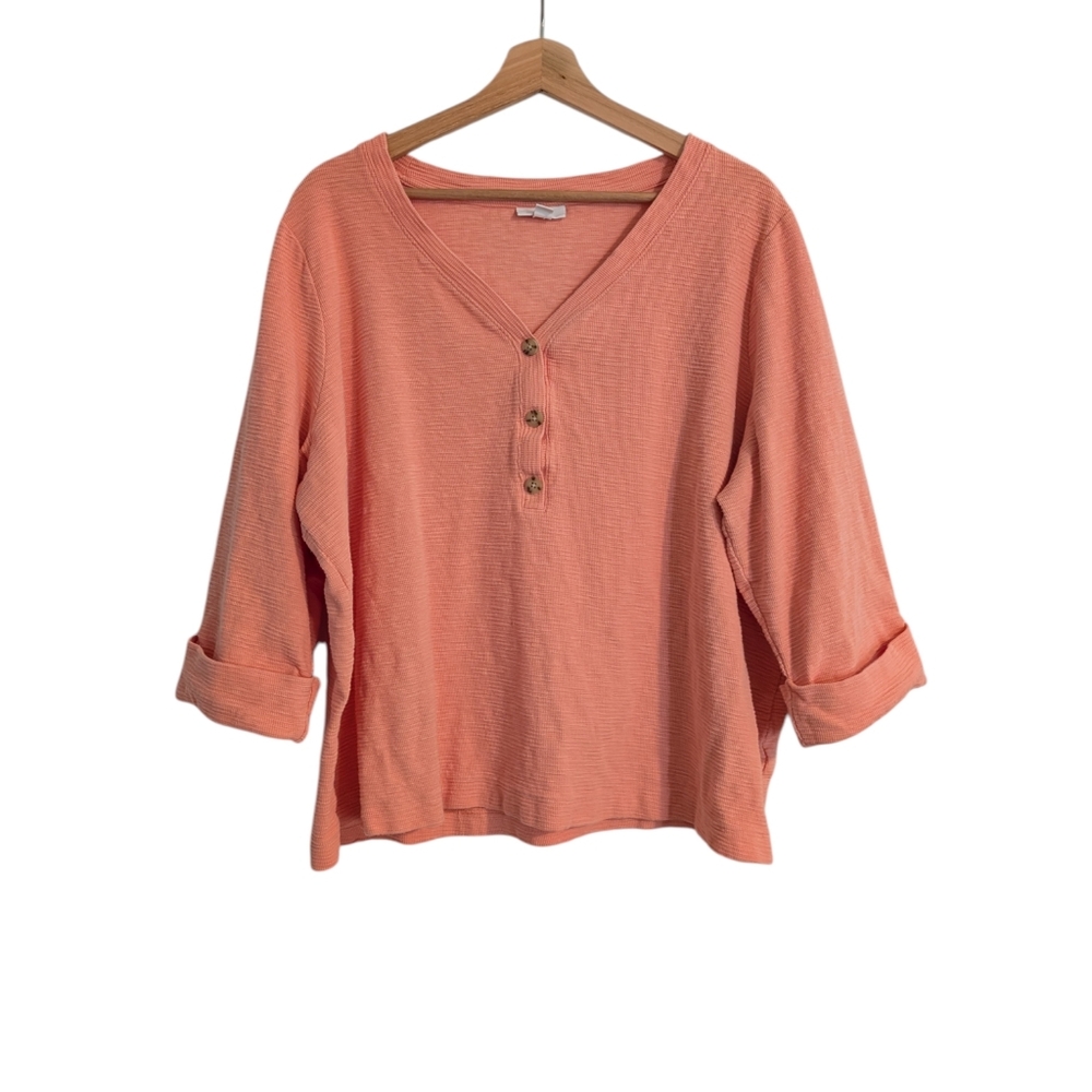 J. Jill Waffle Knit 3/4 Sleeve Henley Shirt